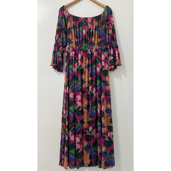 Diane von Furstenberg DVF Pink Floral Mesh Maxi Dress Bell Sleeve Medium - Picture 3 of 13